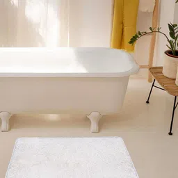 Arrabi Cream-Coloured Solid 2000 GSM Cotton Rectangular Bath Rug-4