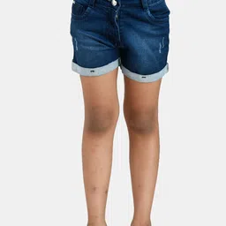 Peppermint Girls Washed High-Rise Pure Cotton Denim Shorts-image-47