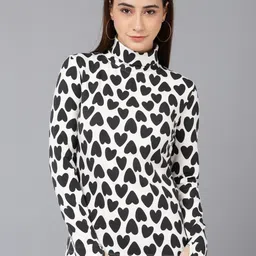 Moda Rapido Women Printed Turtle Neck Monochrome Pockets Slim Fit T-shirt-image-7
