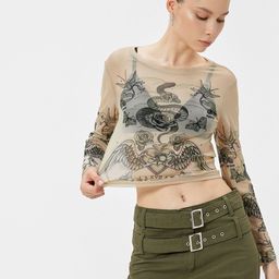 Koton Women Animal Printed Round Neck Slim Fit Crop T-shirt-image-69