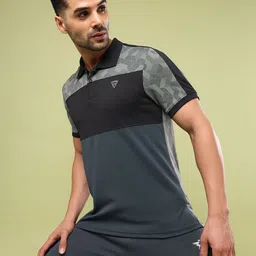 Technosport Men Colourblocked Polo Collar UPF50 Pockets Slim Fit T-shirt-image-30