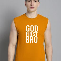 Friskers Typography Printed Sleeveless Pure Cotton Slim Fit T-shirt-image-40