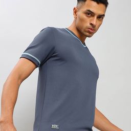 Technosport Striped V-Neck Antimicrobial Pockets Slim Fit Sports T-Shirt-image-28