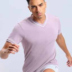 Technosport Striped V-Neck Antimicrobial Pockets Slim Fit Sports T-Shirt-image-72