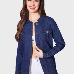 BUY NEW TREND Washed Spread Collar Lightweight Longline Denim Jacket-image-78