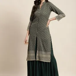 Jompers Women Green Embroidered Kurta with Sharara-image-58