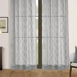 SWAYAM White & Grey Embroidered Sheer Door Curtain-image-37