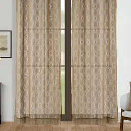 SWAYAM Brown & White 2 Pieces Embroidered Sheer Door Curtain-image-47