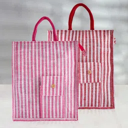 Kuber Industries Set Of 2 Striped Oversized Shopper Tote Bag-40