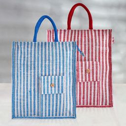 Kuber Industries Set Of 2 Striped Oversized Shopper Tote Bag-45