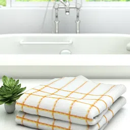 Athom Trendz Set Of 2  Orange & White Striped Pure Cotton 210 GSM Bath Towels-50