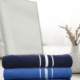Athom Living Blue & Navy Blue 3 Pieces Cotton 350 GSM Bath Towels-image-81