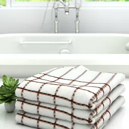 Athom Trendz Set Of 3 White & Brown Striped 510 GSM Pure Cotton Bath Towels-29
