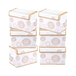 Kuber Industries White 6 Pieces Foldable Transparent Lid Velcro Drawer Box Organisers-52