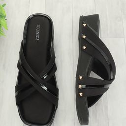 ICONICS Cross Strap Open Toe Flatform Heels-1