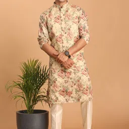 VASTRAMAY Floral Printed Kurta with Pyjamas with Nehru Jacket-picture-25