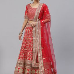 Divine International Trading Co Red & Gold-Toned Embroidered Zardozi Semi-Stitched Lehenga & Unstitched-picture-47