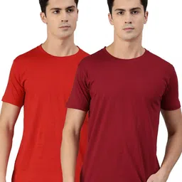 UNSULLY Men Red & Maroon Pack of 2 Training or Gym Cotton T-shirt-17