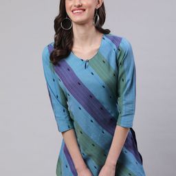 AKIMIA Striped Pure Cotton Jacquard Kurti-image-48
