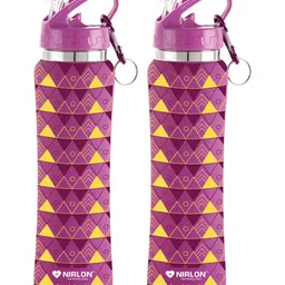 NIRLON Purple 2 Pcs Printed Stainless Steel Single Wall Vacuum Water Bottles 750 ml Each-image-99