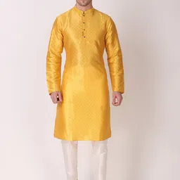 Koshin Woven Design Mandarin Collar Kurta with Pyjamas-picture-30