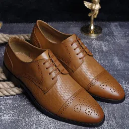LOUIS STITCH Men Brown Textured Italian Genuine Leather Handmade Oxfords Lace Up Shoes-image-117