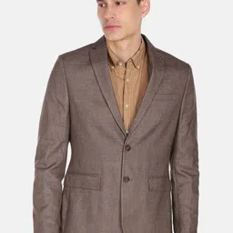 Arrow Men Brown Checked Single Breasted Tailored Fit Zero Calorie Fit Formal Blazer-picture-12