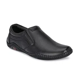 Mactree Men Black Solid Leather Formal Slip-On-image-89