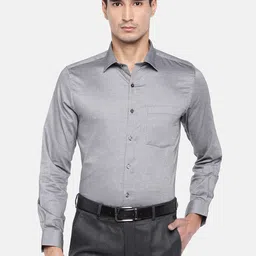 Turtle Men Grey Slim Fit Solid Formal Shirt-image-71