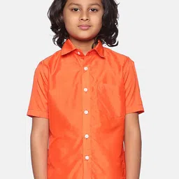 Sethukrishna Boys Orange Butter Silk Relaxed Casual Shirt-91