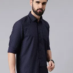 Kryptic Men Navy Blue Smart Printed Casual Shirt-image-89