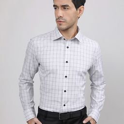 MUTAQINOTI Comfort Fit Tartan Checked Formal Cotton Shirt-picture-49