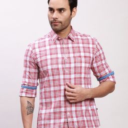 Parx Slim Fit Tartan Checks Spread Collar Cotton Formal Shirt-image-31