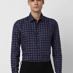 Van Heusen Slim Fit Opaque Checked Pure Cotton Formal Shirt-image-93
