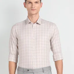 Arrow Slim Fit Checked Oxford Weave Pure Cotton Formal Shirt-image-17