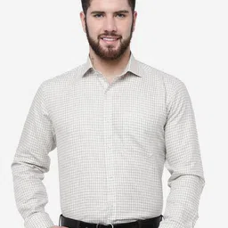 JADE BLUE Men Grid Tattersall Checked Linen Opaque Formal Shirt-image-77