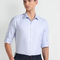 Arrow Grid Tattersall Checks Checked Spread Collar Cotton Autopress Formal Shirt-82