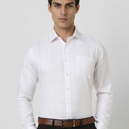 Van Heusen Men Spread Collar Windowpane Checked Cotton Slim Fit Formal Shirt-picture-3