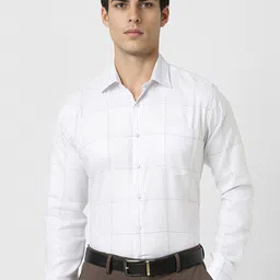 Van Heusen Men Spread Collar Windowpane Checked Cotton Formal Shirt-image-76