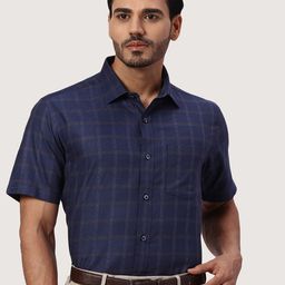 Park Avenue Checked Cotton Spread Collar Curved Formal Shirt-image-93