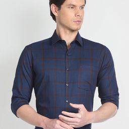 Arrow Windowpane Checked Spread Collar Opaque Regular Fit Cotton Formal Shirt-picture-7