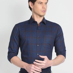 Arrow Windowpane Checked Spread Collar Opaque Regular Fit Cotton Formal Shirt-picture-8