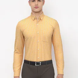 Peter England Men Yellow Slim Fit Gingham Checked Formal Shirt-image-51