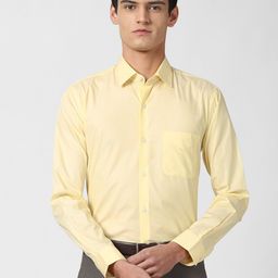 Peter England Elite Men Yellow Slim Fit Formal Cotton Shirt-image-83