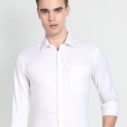 Arrow Checked Spread Collar Slim Fit Formal Cotton Shirt-picture-3