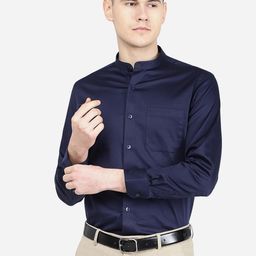 METAL Mandarin Collar Cotton Slim Fit Formal Shirt-image-11
