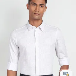 Arrow Slim Fit Micro Ditsy Printed Spread Collar Cotton Formal Shirt-picture-8