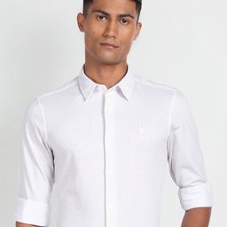 Arrow Slim Fit Opaque Micro Ditsy Printed Spread Collar Formal Shirt-picture-21