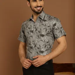 Indian Needle Classic Floral Printed Cotton Opaque Formal Shirt-image-35