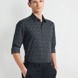 Arrow New York Spread Collar Long Sleeves Slim Fit Geometric Printed Cotton Formal Shirt-image-15